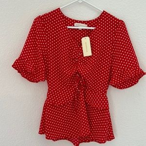 Monteau red & white polkadots top NWT